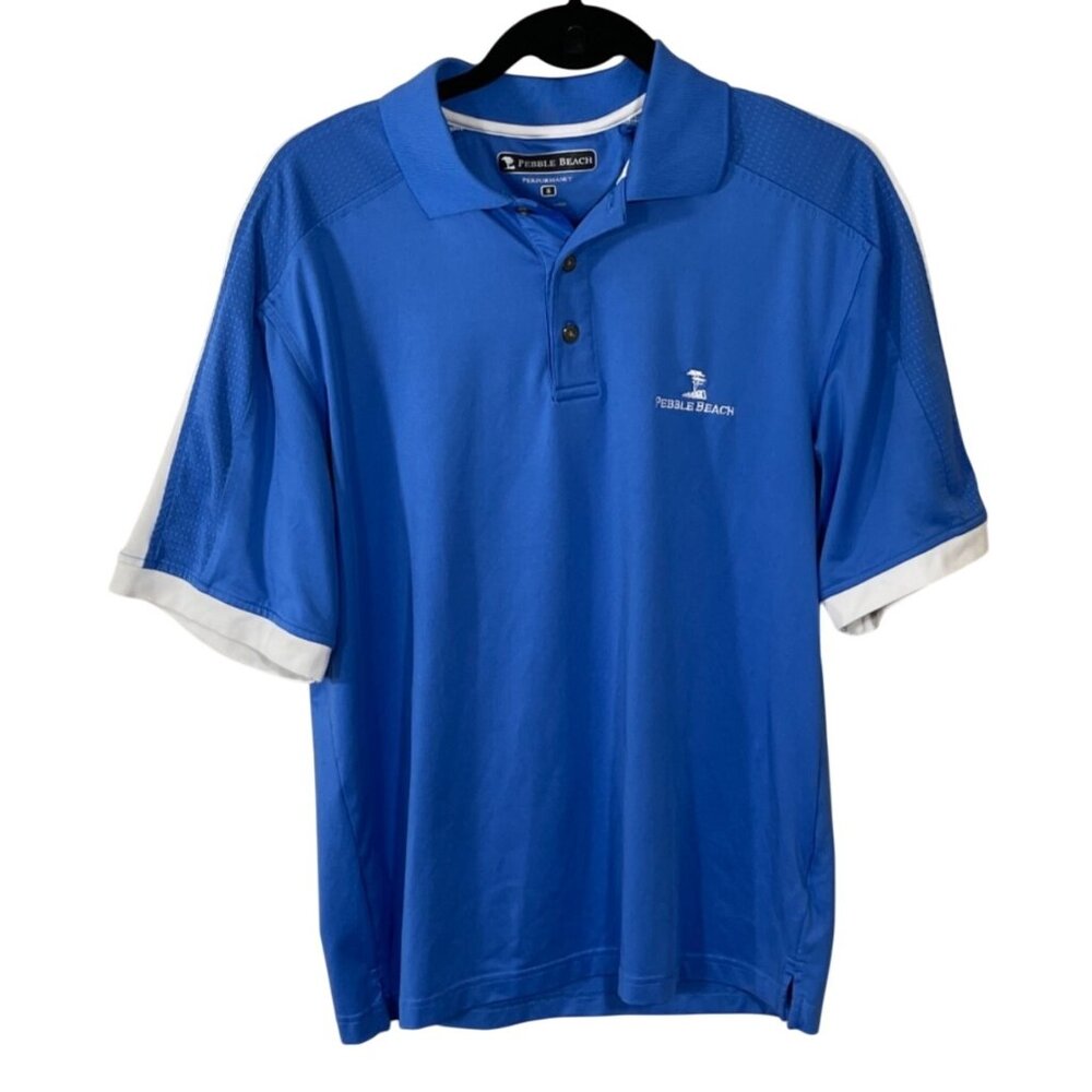 Pebble Beach Performance Polo Shirt Blue White S Small Golf
